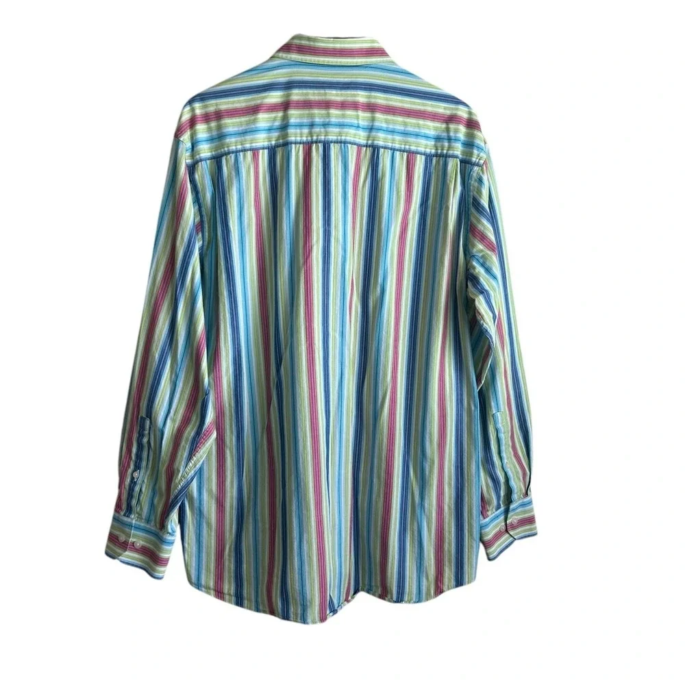 Alan Flusser Mens Shirt XL‎ Multicolored Striped Button Up Preppy Travel Office